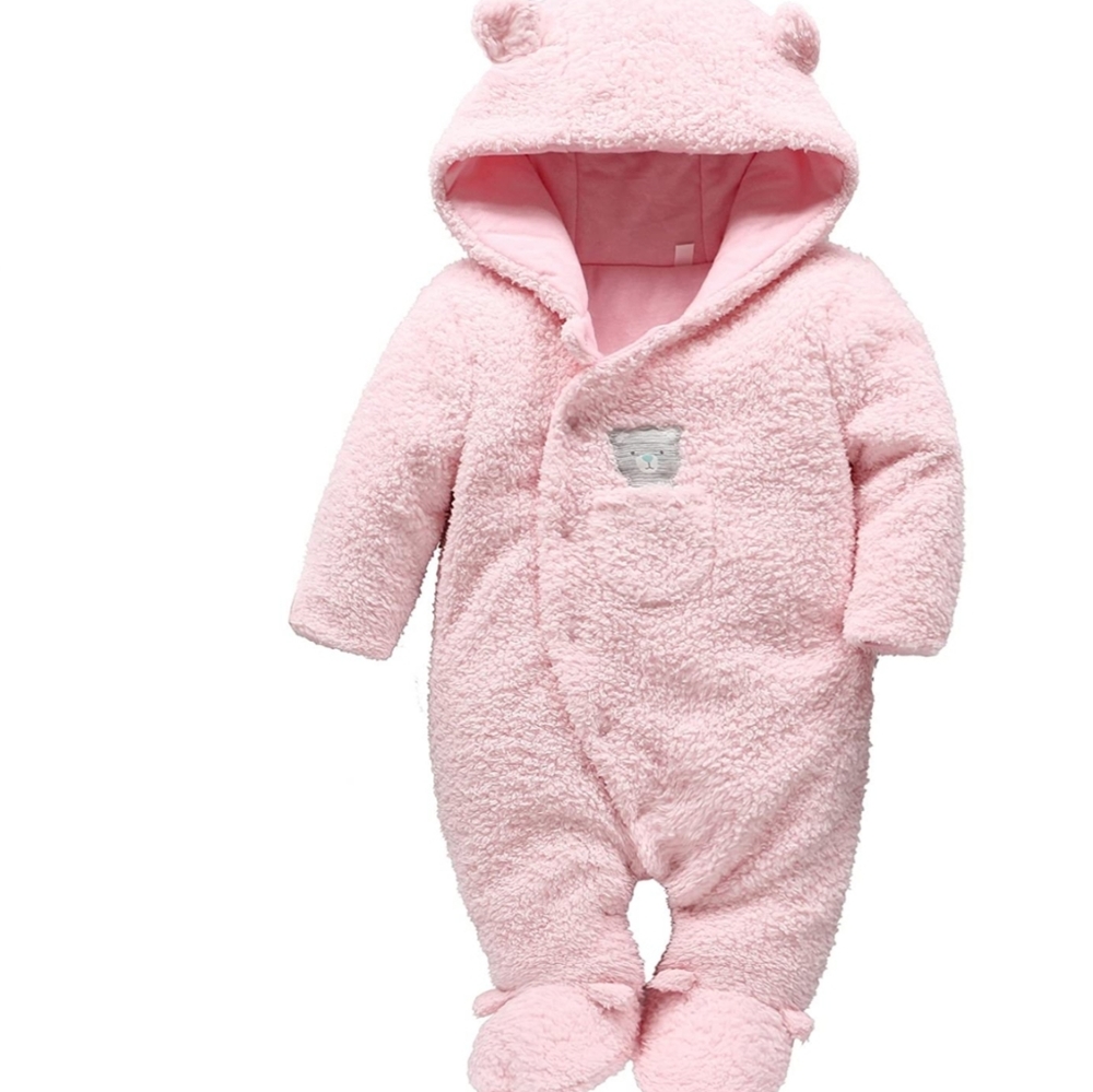 Pink Newborn Baby Winter Snowsuit Warm Romper Bear